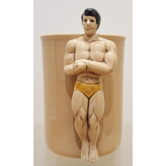 1978 Enesco Bodybuilder Muscle-Man Weightlifter Mug Brown 5" - Picture 1 of 8